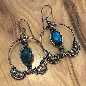 Handmade Copper and Labradorite Stone Earrings